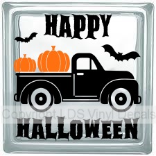 Black And Orange Vintage Truck And Pumpkin Happy Halloween Stickers 